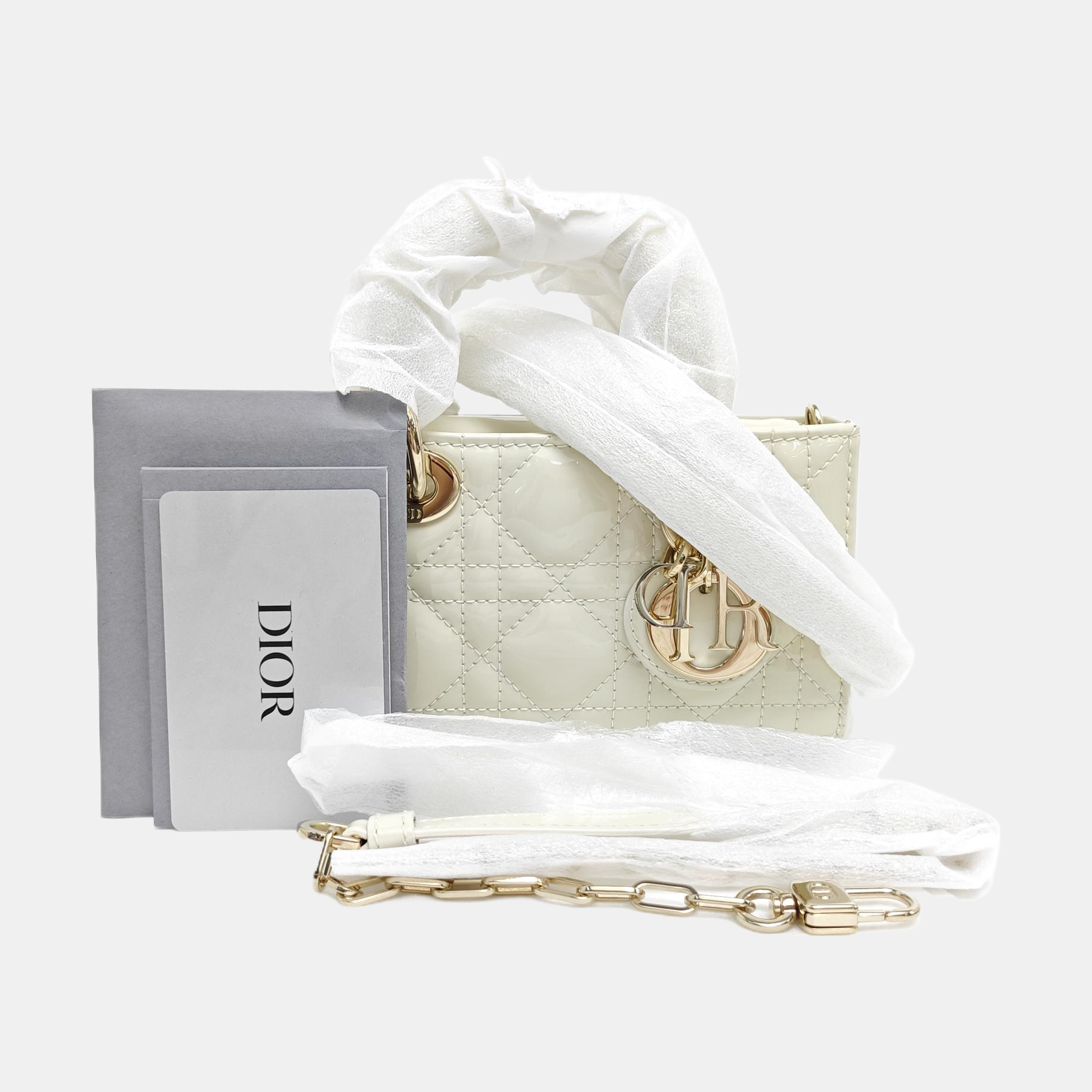 Lady D-Joy Super Mini Cannage Patent Leather White