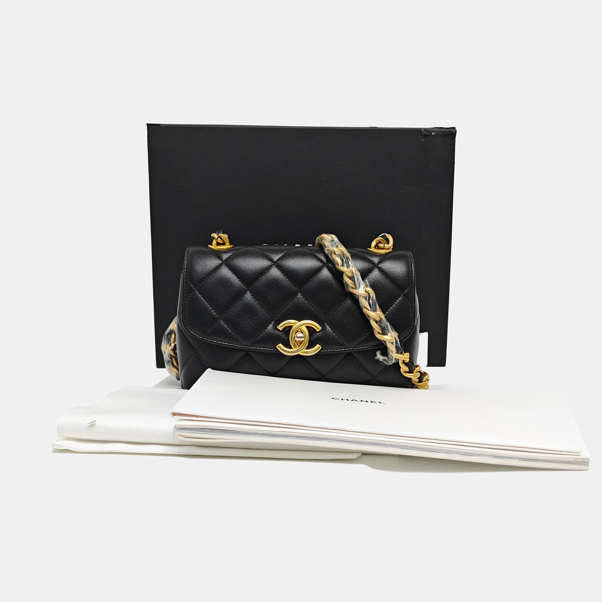 Quilted Grained Calfskin Shoulder Bag Black