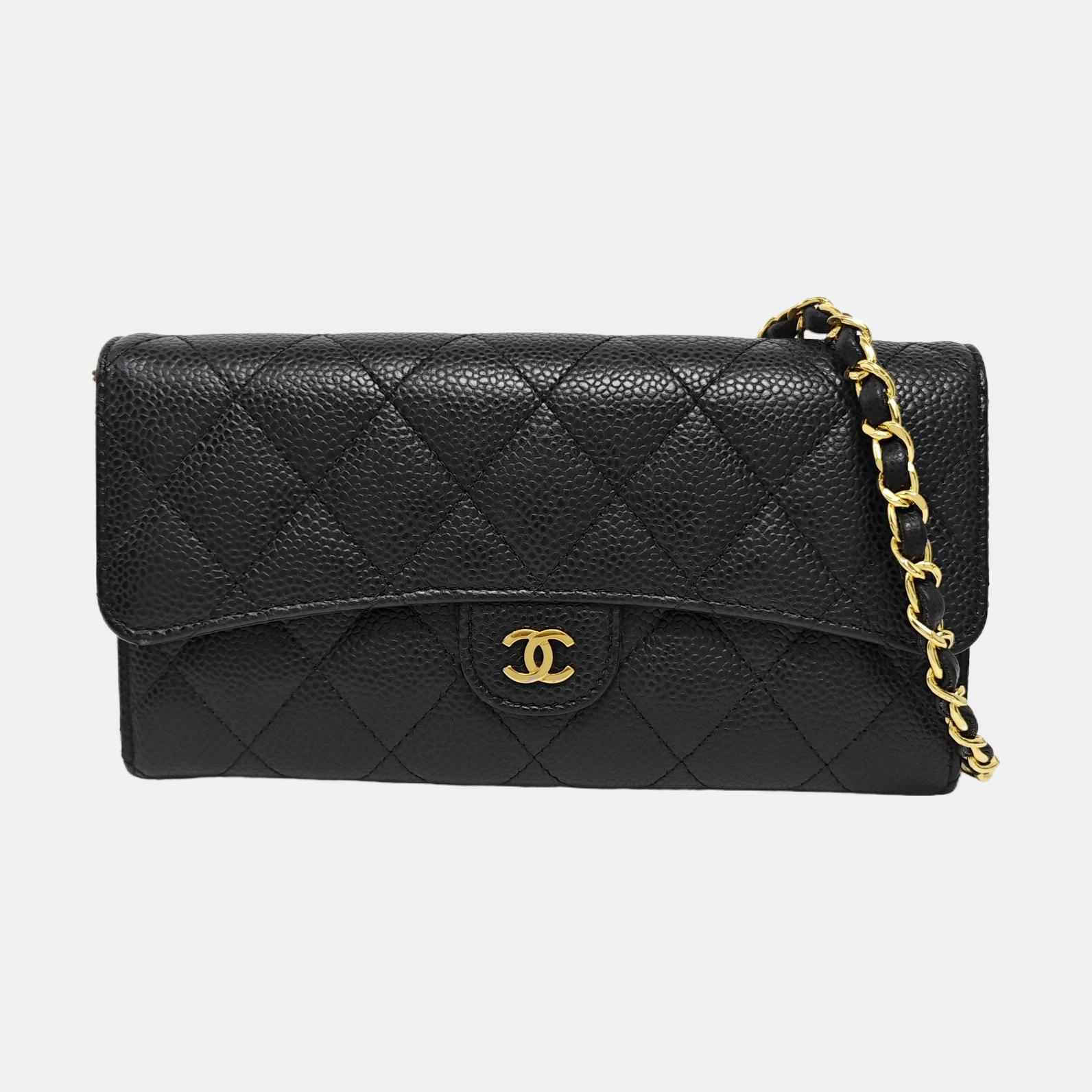 CLASSIC FLAP Mini Quilted Grained Calfskin Black Wallet
