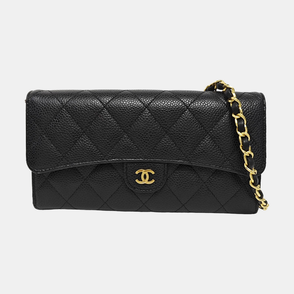 CLASSIC FLAP Mini Quilted Grained Calfskin Black Wallet