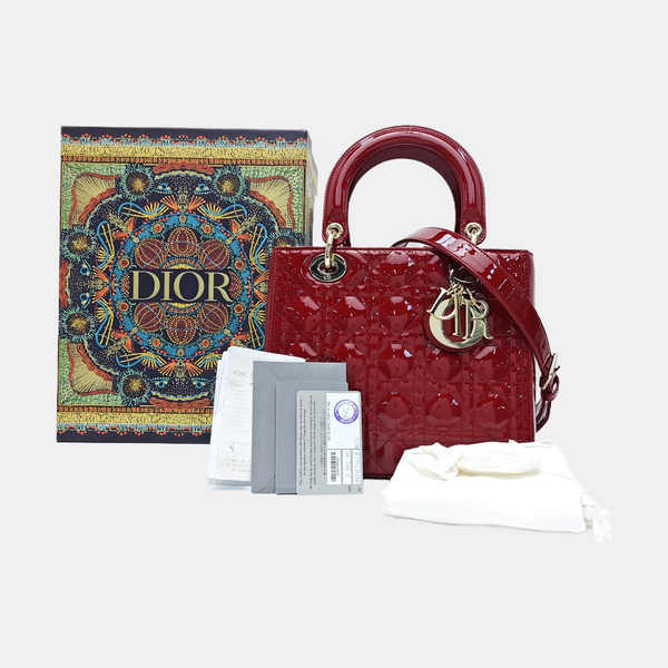 Lady Dior Medium Cannage Patent Leather Red