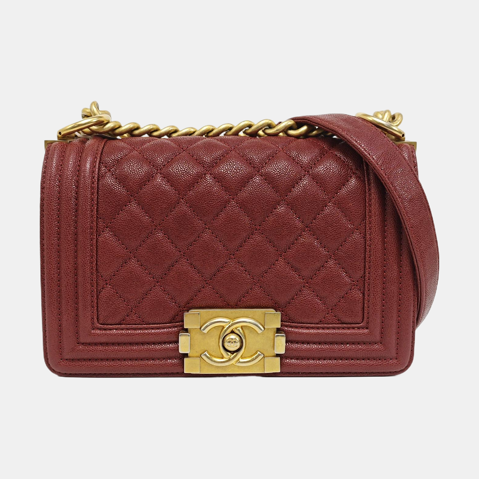 BOY CHANEL Small Quilted Grained Calfskin Red