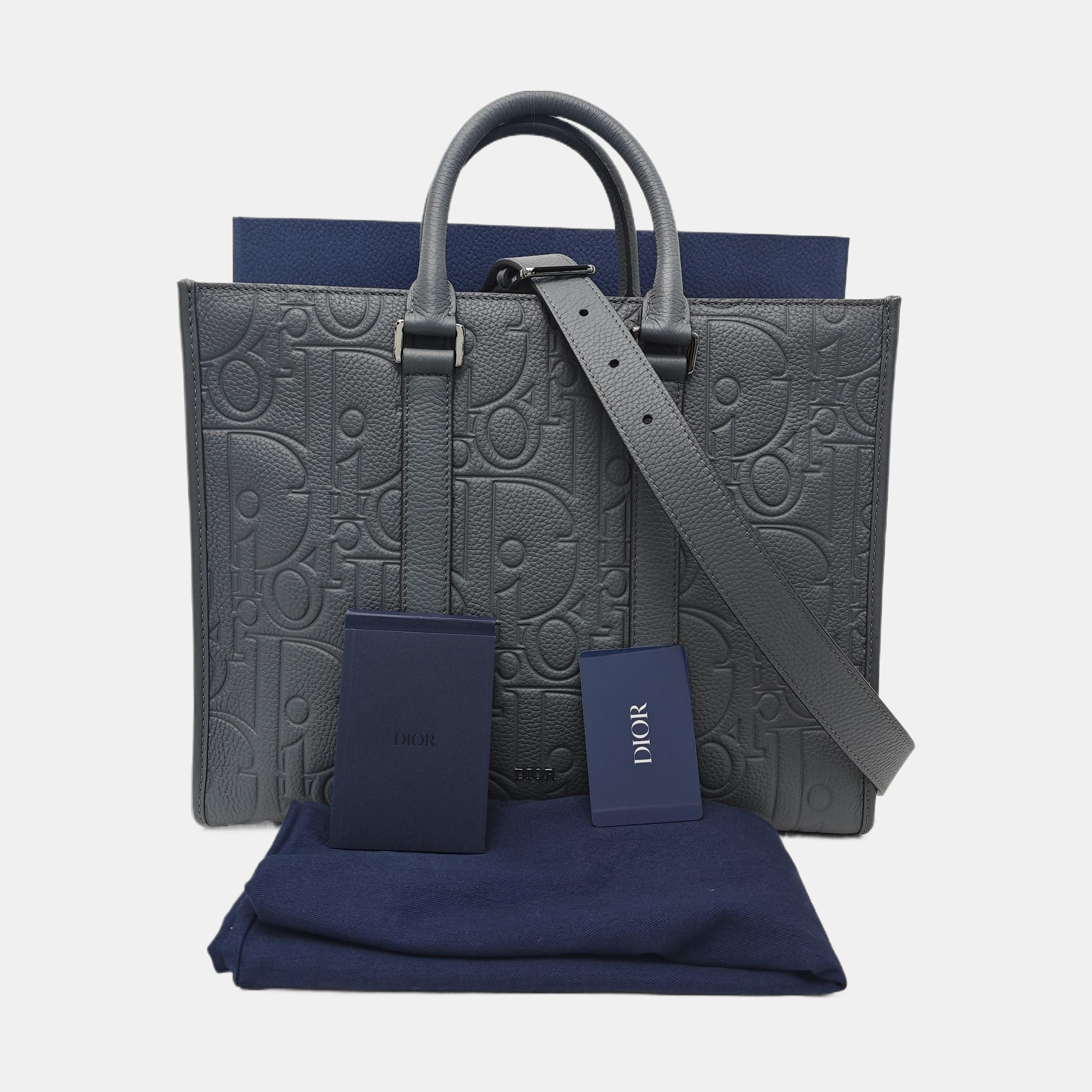 East/west Satchel Oblique Calfskin Gray