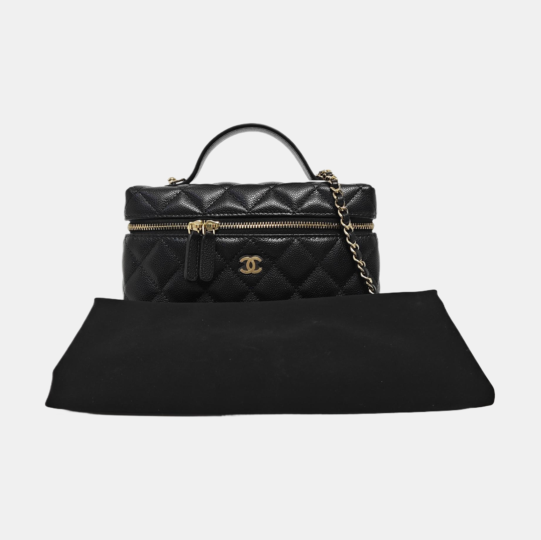 Quilted Grained Calfskin Shoulder Bag Black