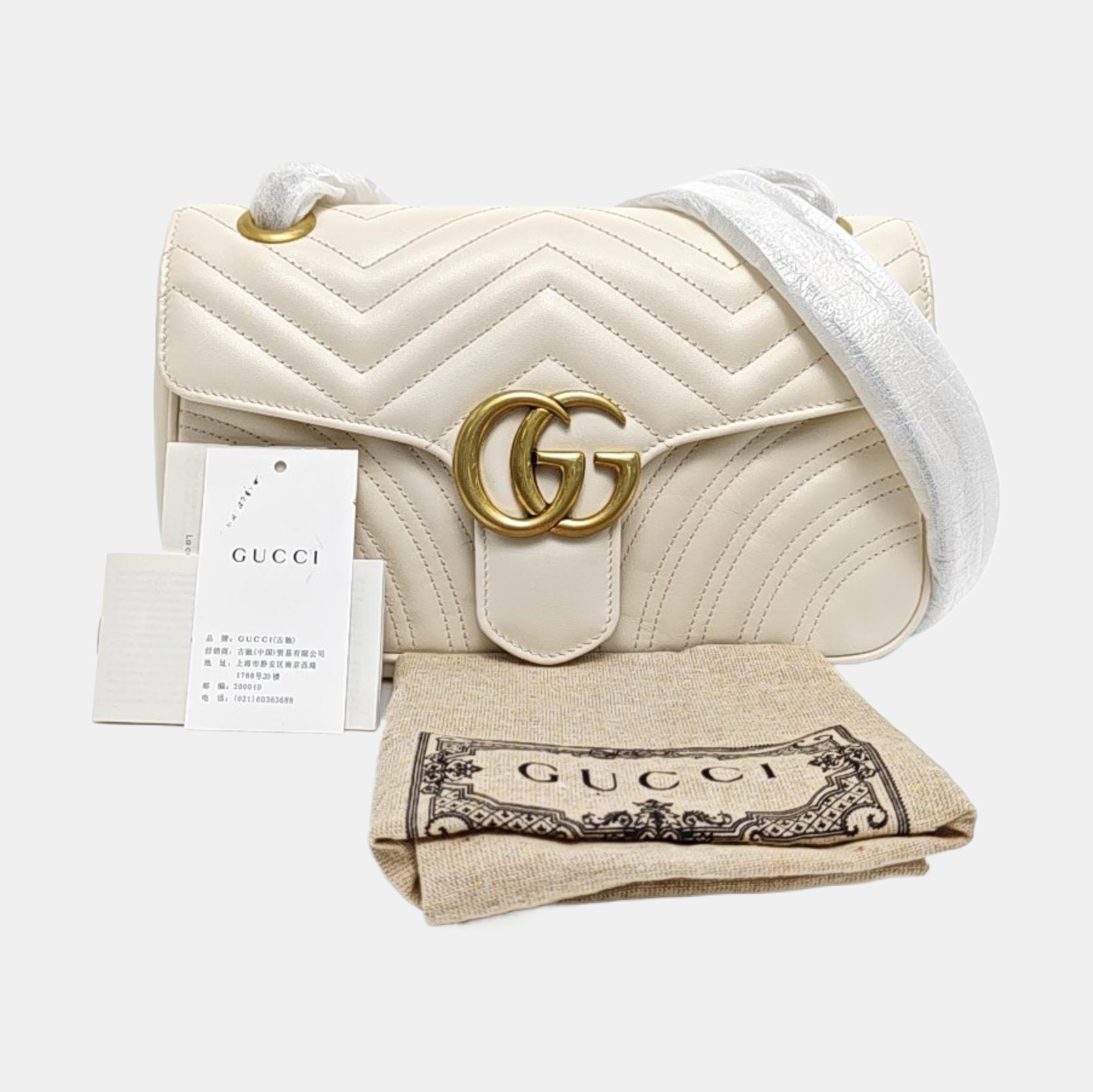 GG Marmont Medium Quilted Calfskin White
