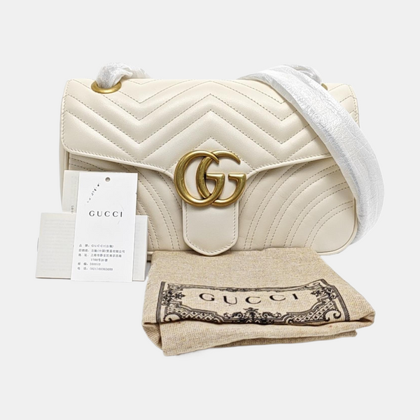 GG Marmont Medium Quilted Calfskin White