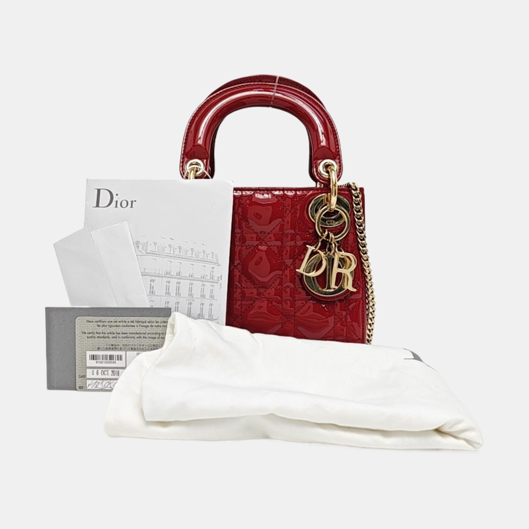 Lady Dior Mini Cannage Patent Leather Red