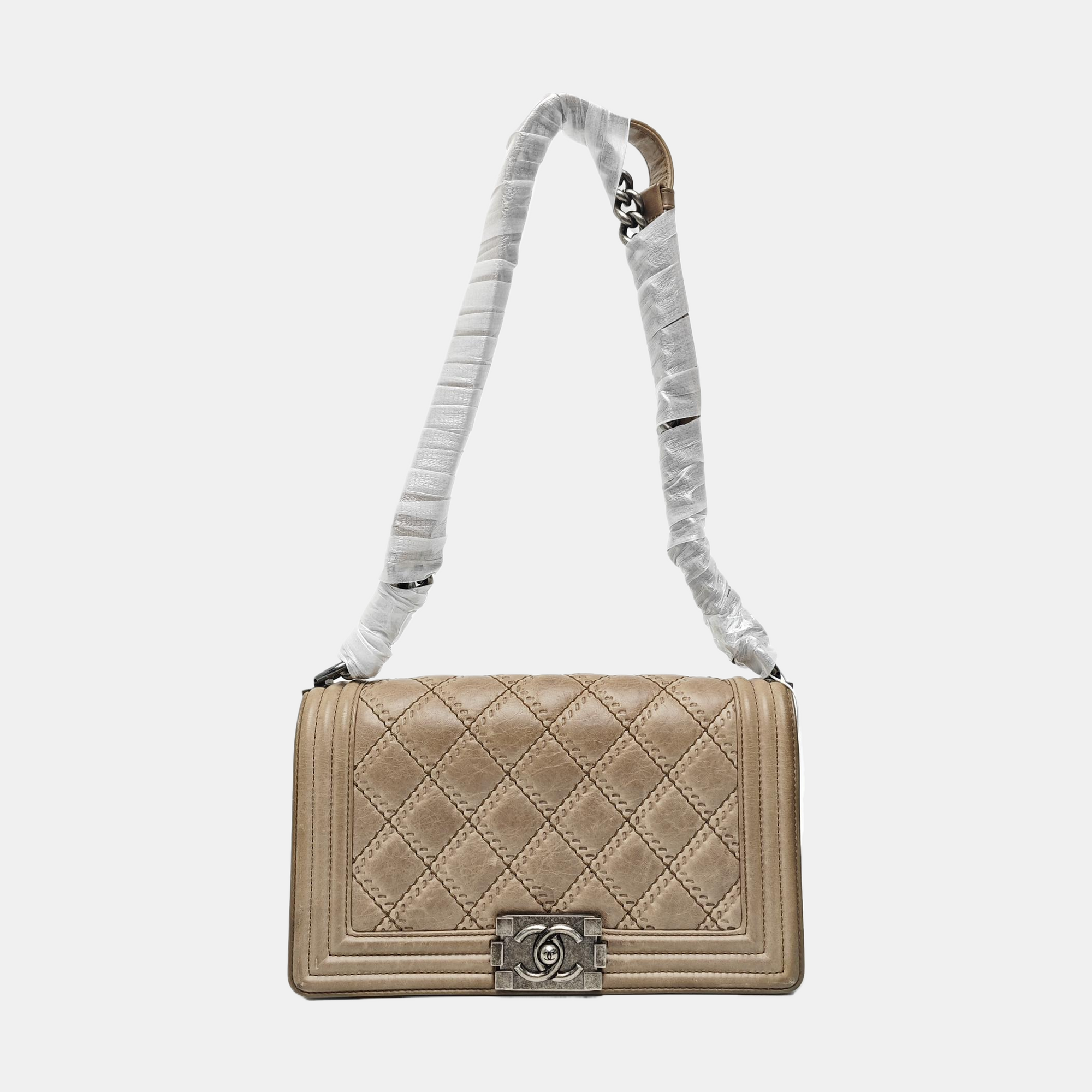 BOY CHANEL Medium Quilted Calfskin Beige
