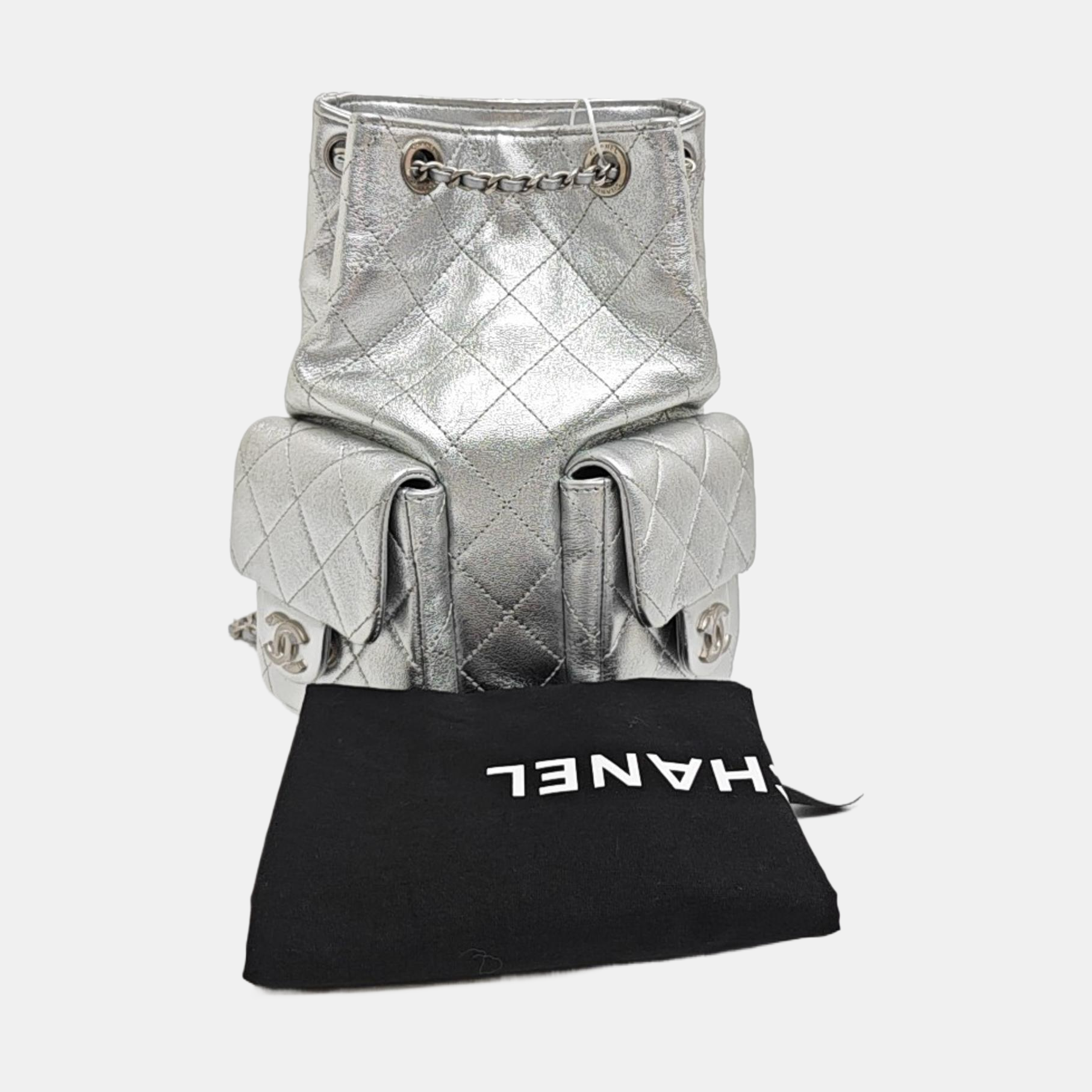 Quilted Lambskin Backpack Silver