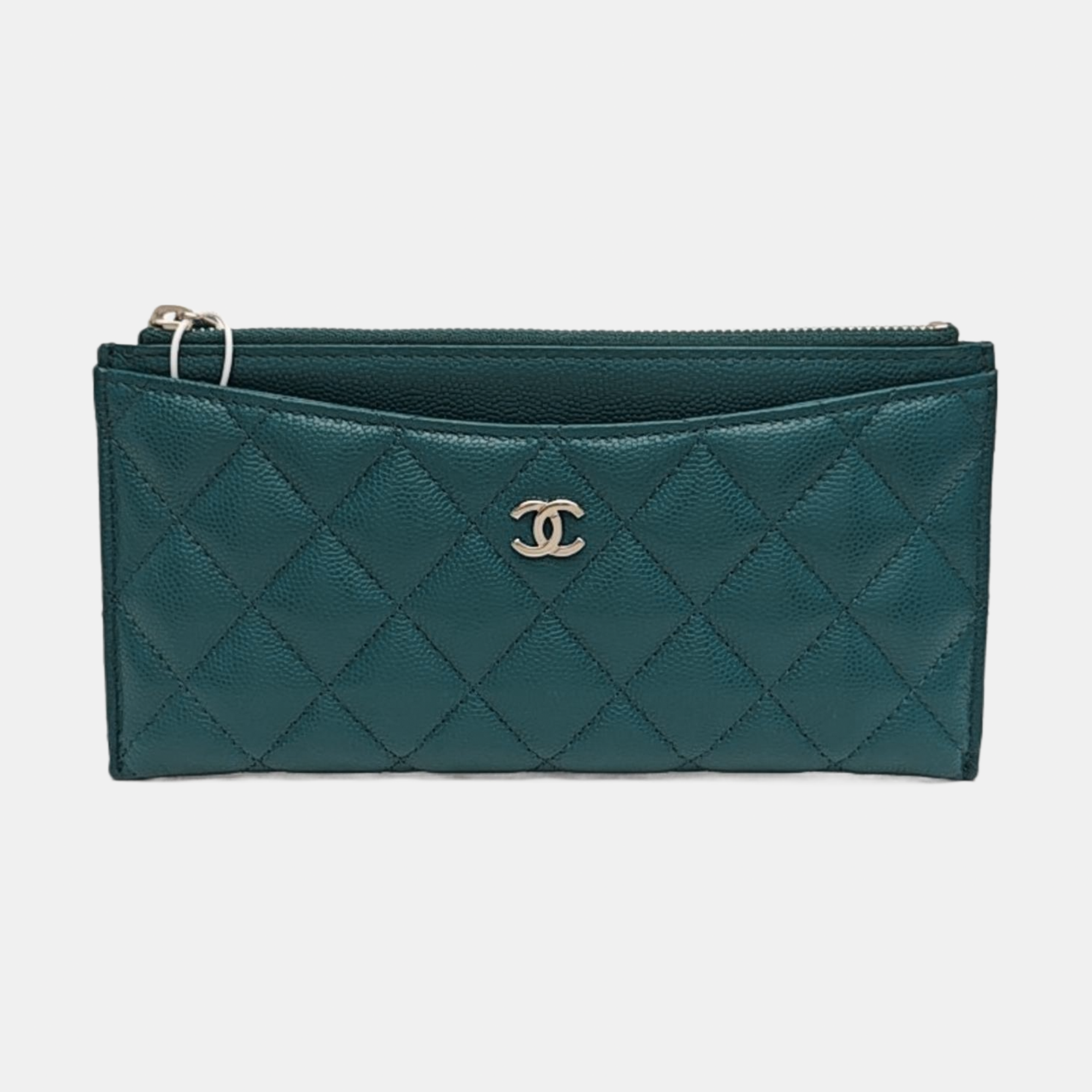 Quilted Grained Calfskin Wallet Green