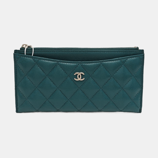 Quilted Grained Calfskin Wallet Green