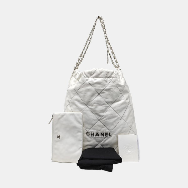 CHANEL 22 Large Quilted Calfskin White