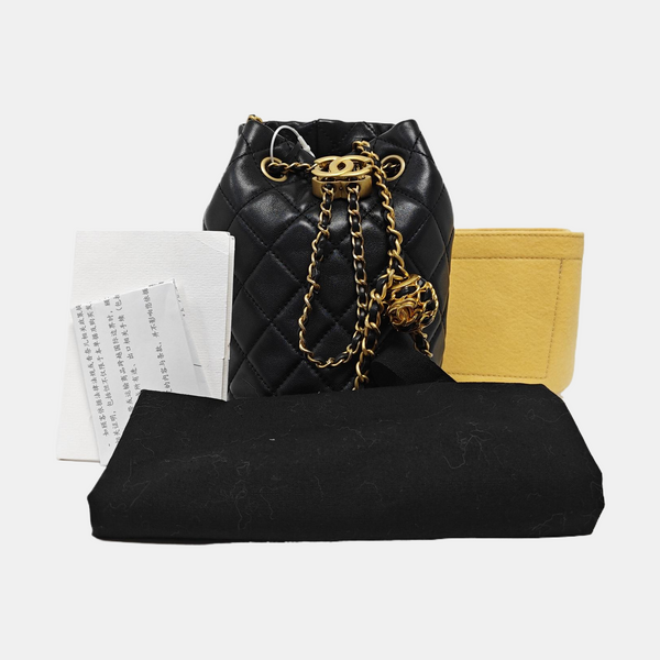 Quilted Lambskin Bucket Bag Black