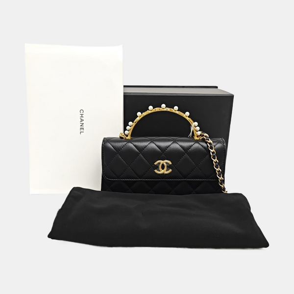 Quilted Lambskin Shoulder Bag Black