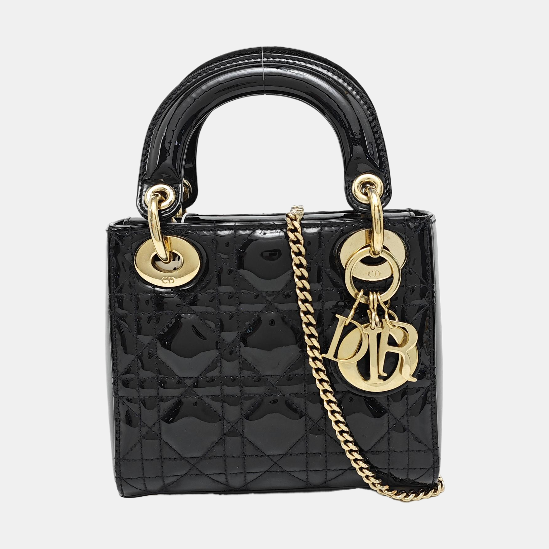 Lady Dior Mini Cannage Patent Leather Black