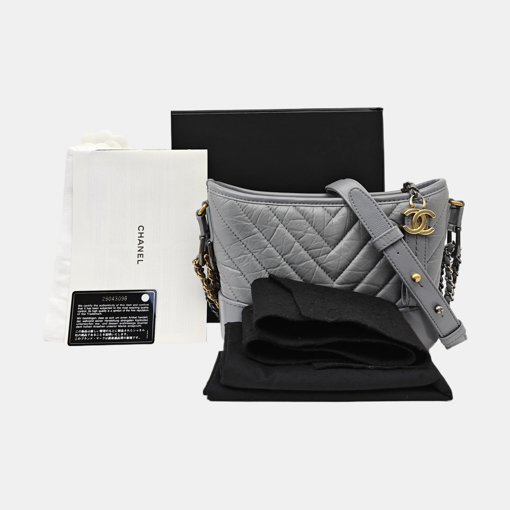GABRIELLE Small Chevron Calfskin Gray