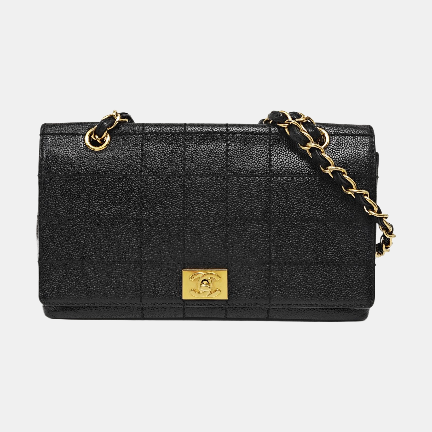 Quilted Grained Calfskin Shoulder Bag Black