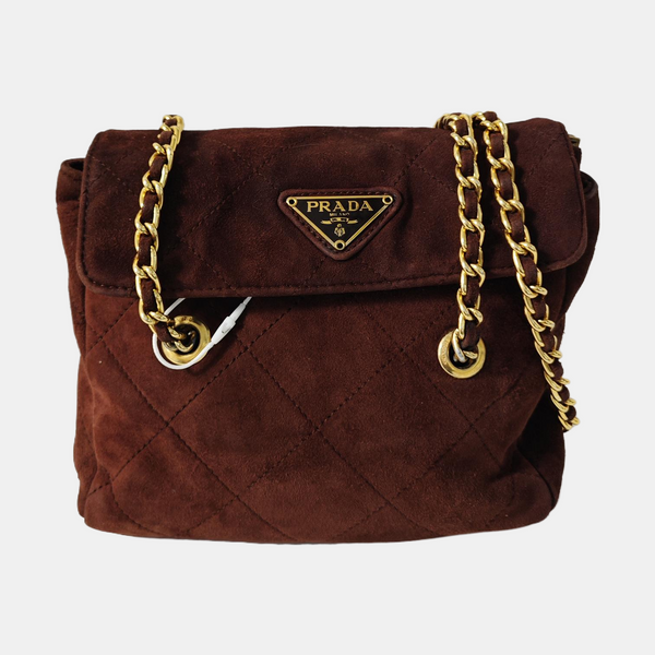 Quilted Suede Shoulder Bag Brown