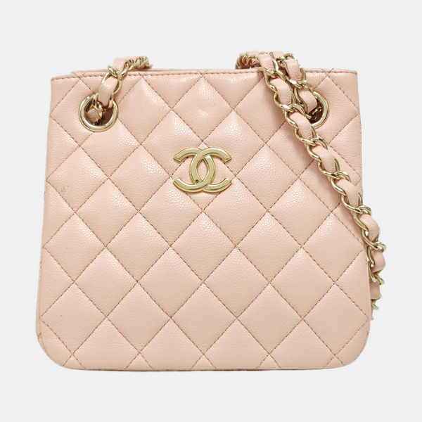 23P TOTE Quilted Grained Calfskin Pink