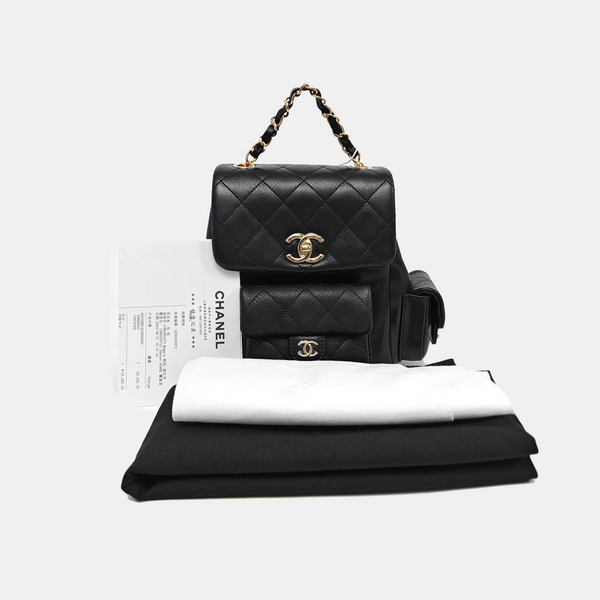 Quilted Grained Calfskin Backpack Small Black