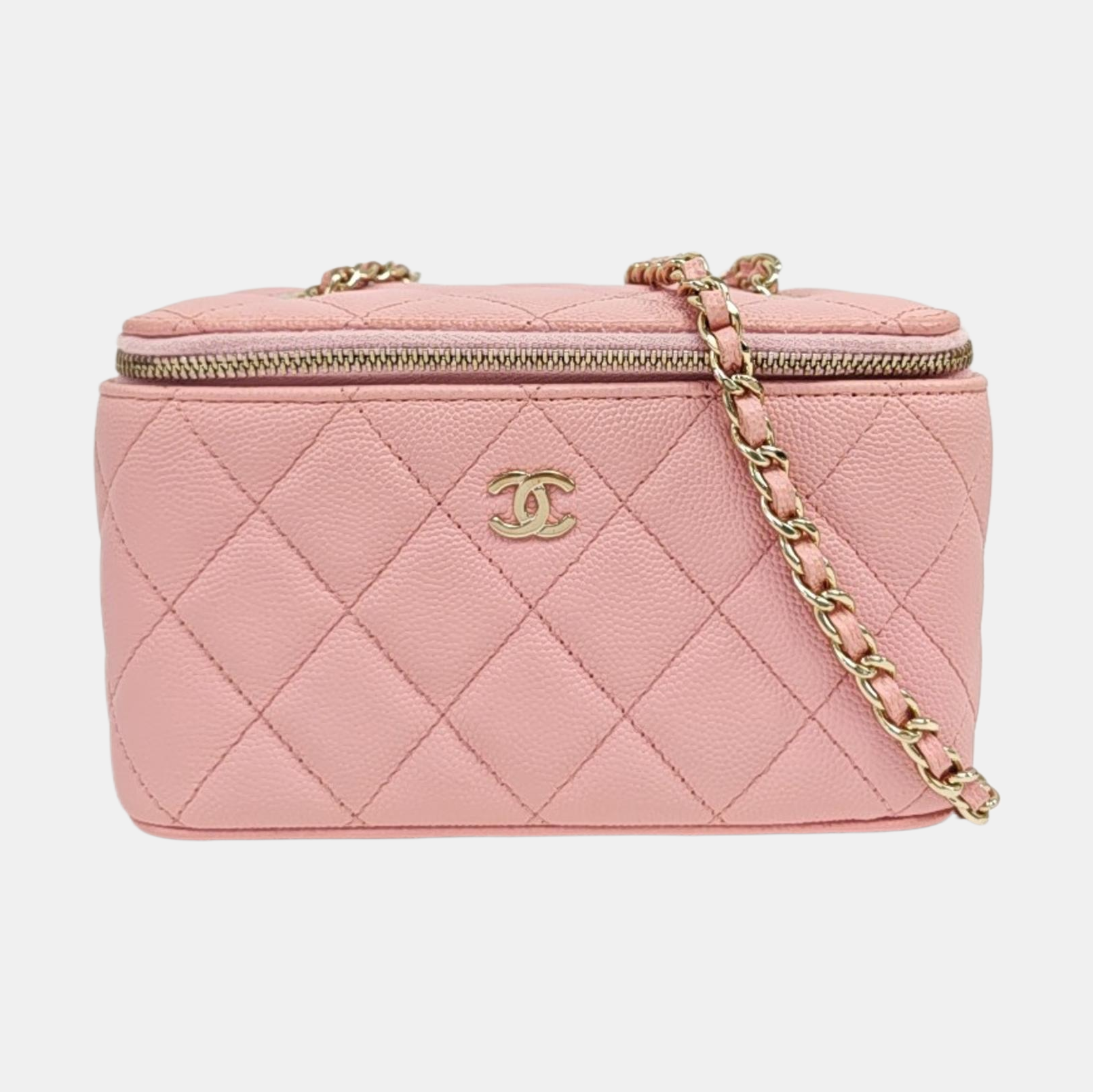 VANITY CASE Small Quilted Grained Calfskin Pink