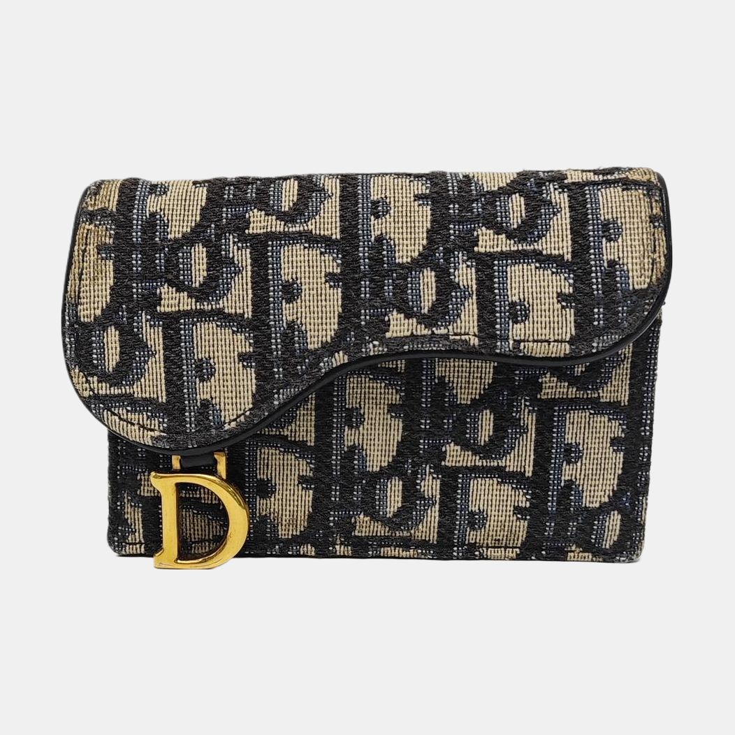 Authenticated pre-owned  Saddle Monogram Fabric Blue Card Holder - Card Holder at Looply