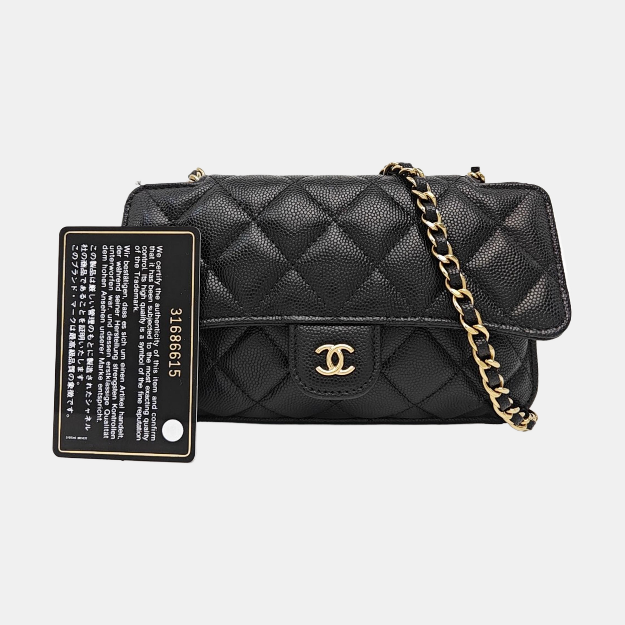 Quilted Grained Calfskin Shoulder Bag Black
