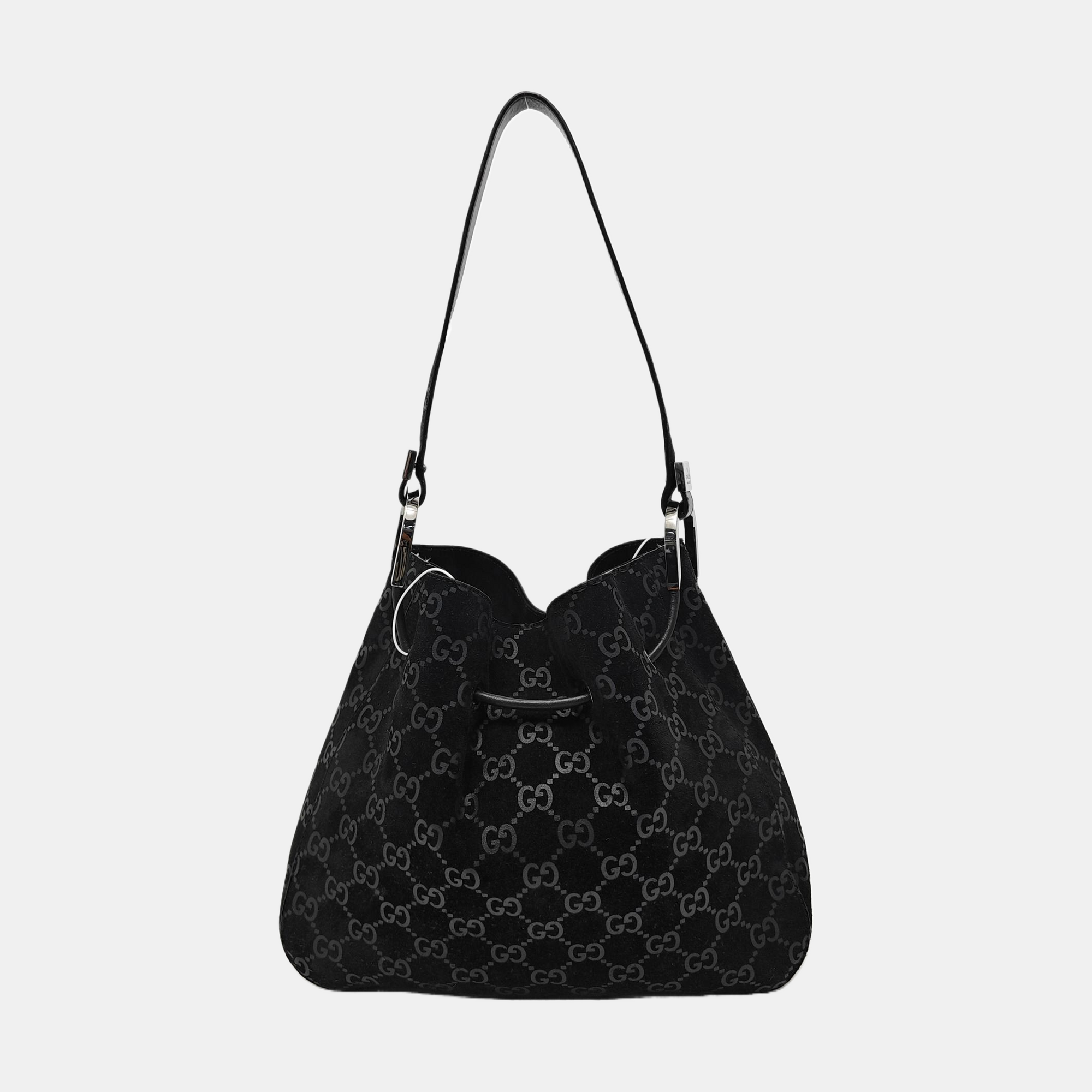 Monogram Suede Top Handle Bag Black