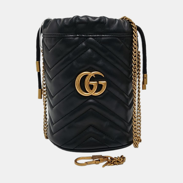Authenticated pre-owned  GG Marmont Mini Quilted Calfskin Black - Bucket Bag at Looply