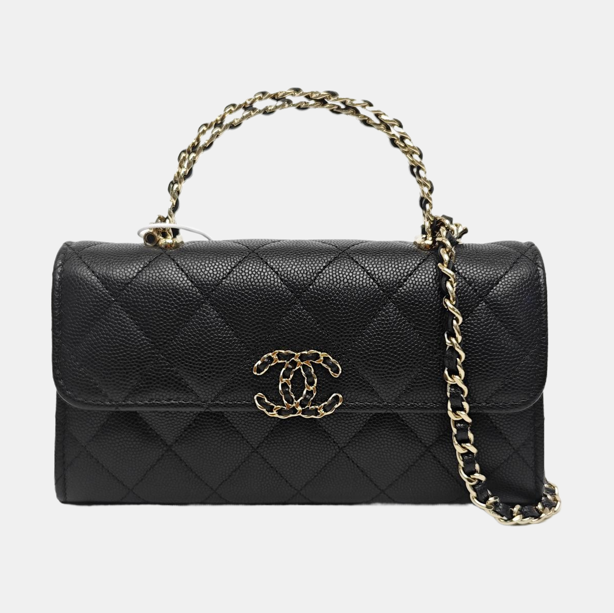 Quilted Grained Calfskin Shoulder Bag Large Black