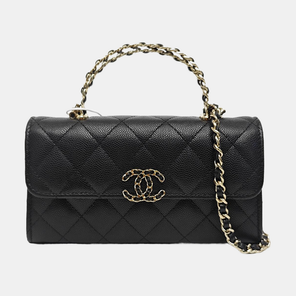 Quilted Grained Calfskin Shoulder Bag Large Black