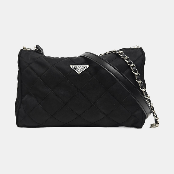 Quilted Nylon Clutch Black
