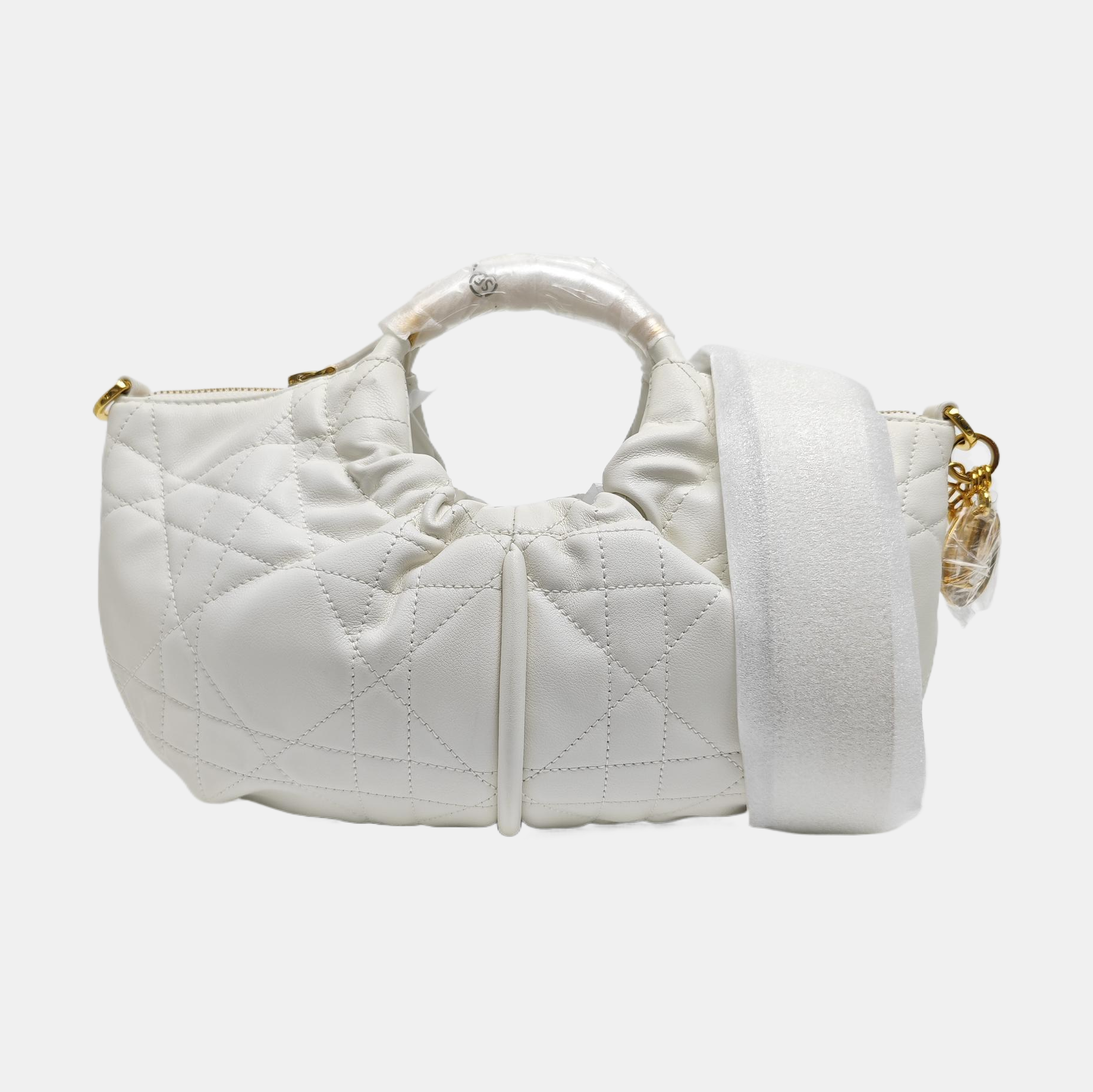 Cannage Calfskin Shoulder Bag White