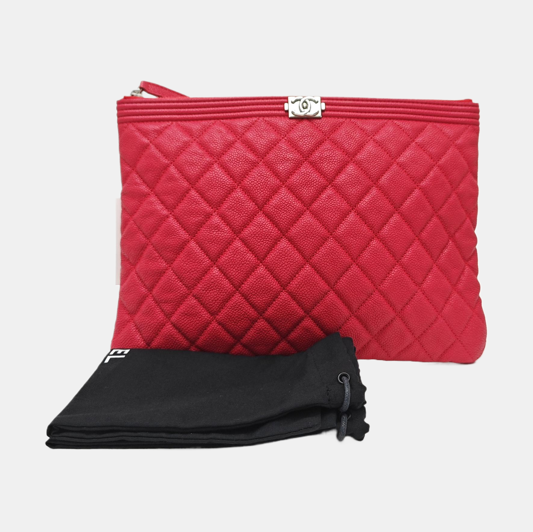 BOY CHANEL Medium Quilted Grained Calfskin Red