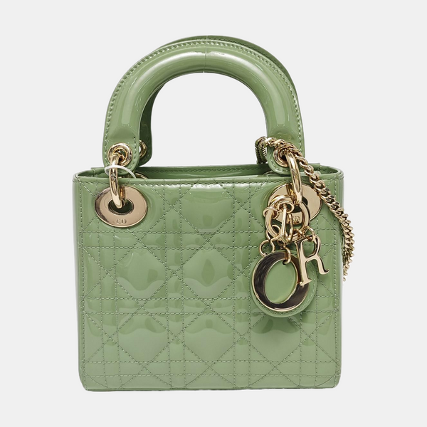 Lady Dior Mini Cannage Patent Leather Green