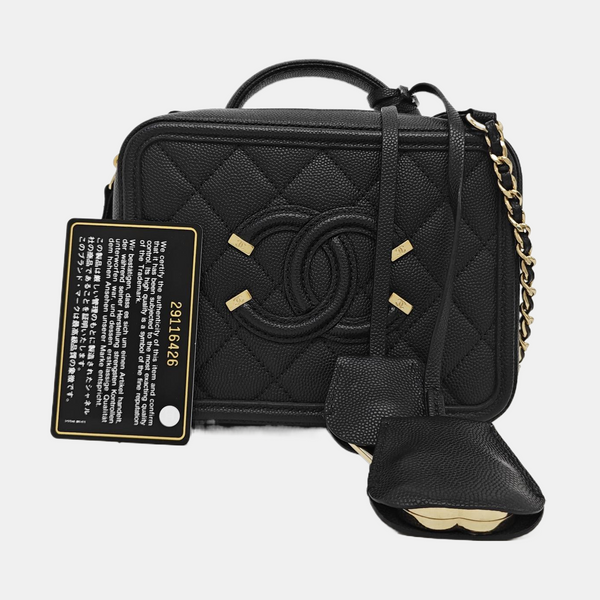 FILIGREE Small Quilted Grained Calfskin Black