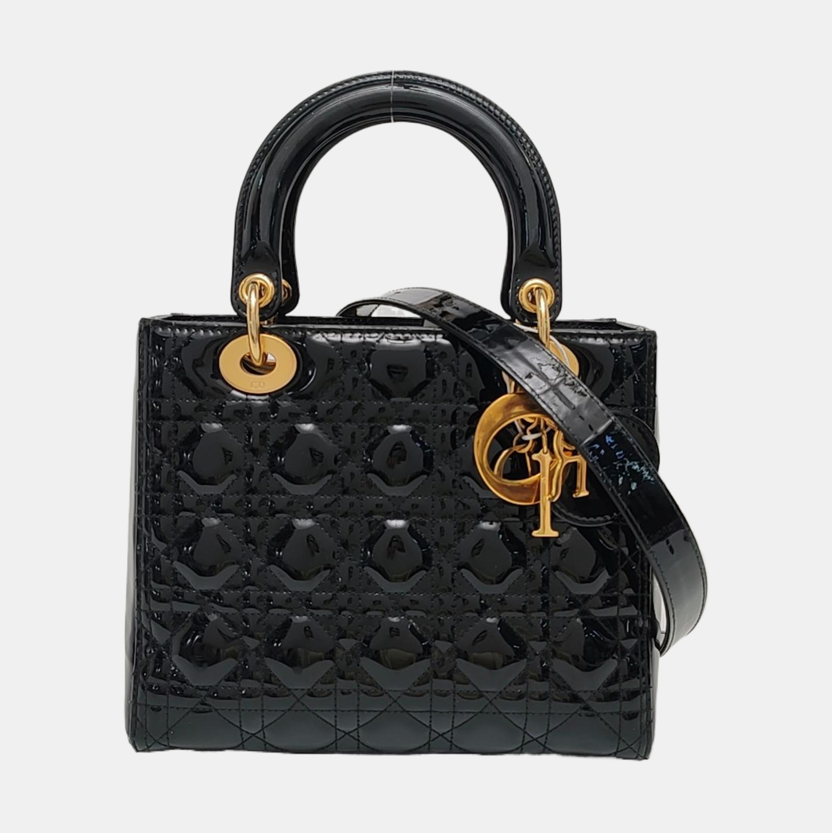 Lady Dior Medium Cannage Patent Leather Black