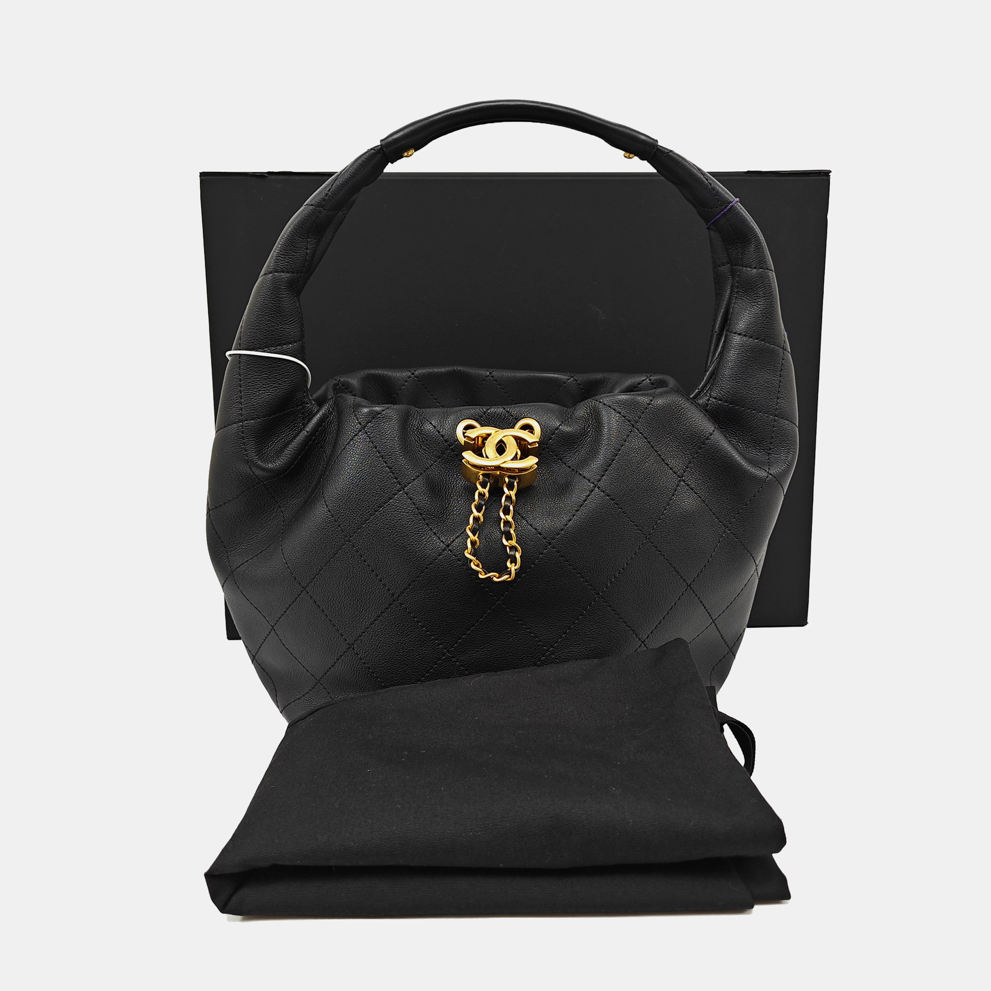 Quilted Calfskin Top Handle Bag Black