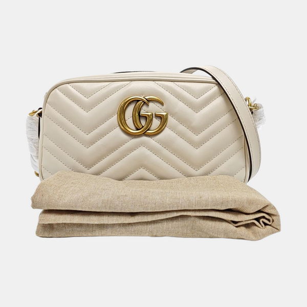 Authenticated pre-owned  GG Marmont Small Quilted Calfskin White - Shoulder Bag at Looply