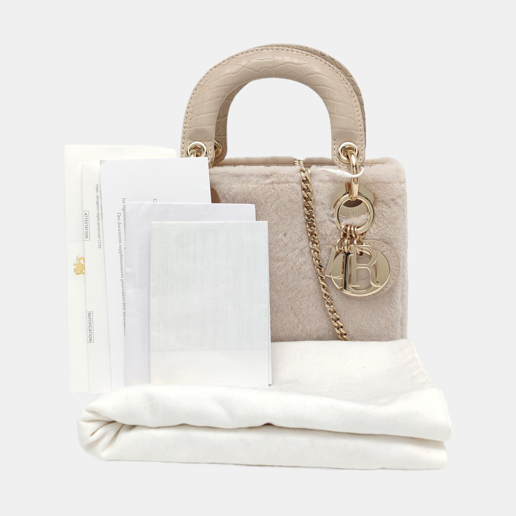 Lady Dior Mini Fur Beige