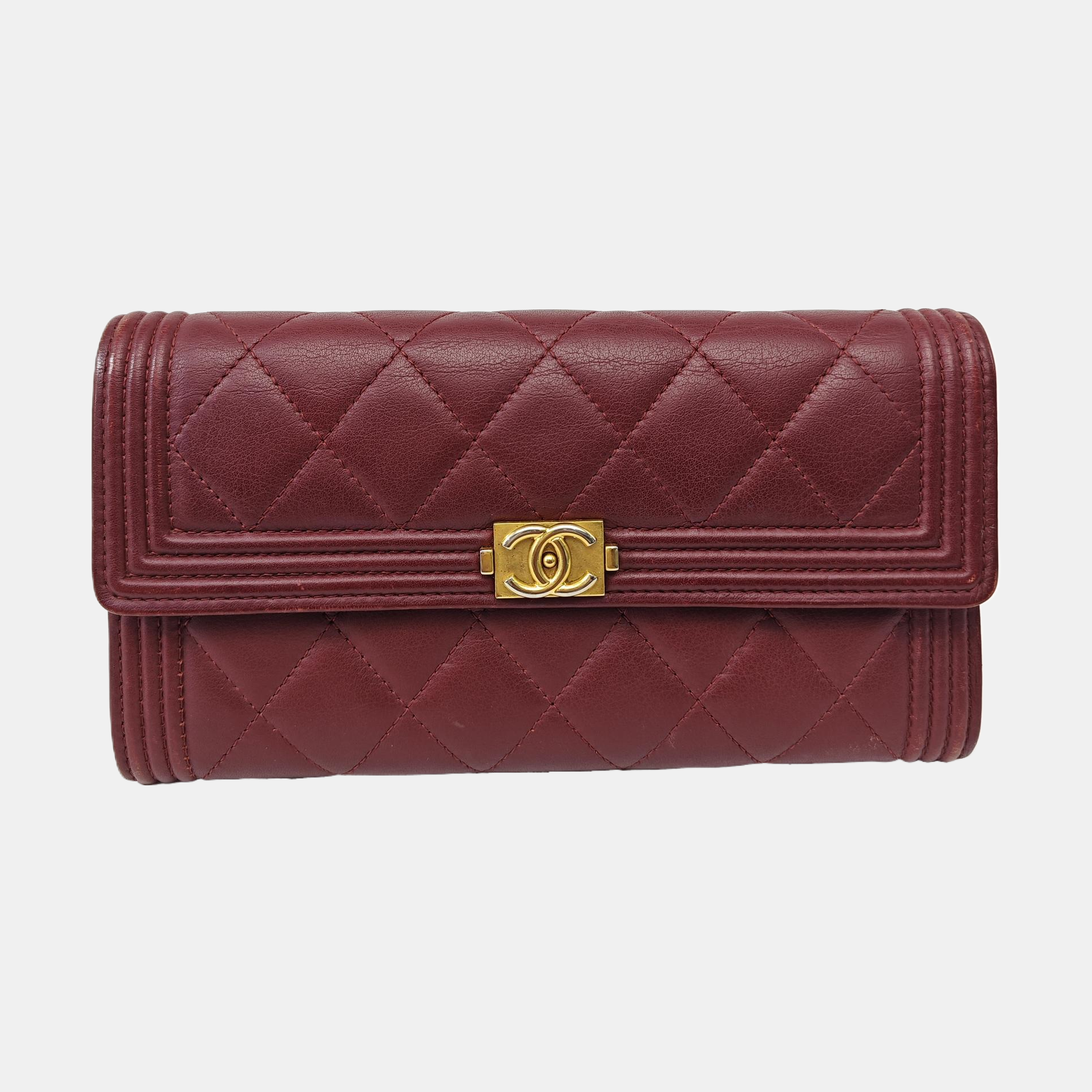 BOY CHANEL Mini Quilted Calfskin Red Wallet
