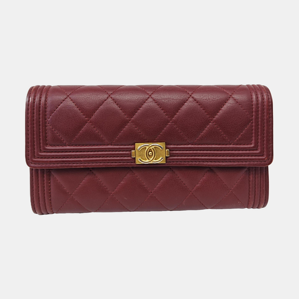 BOY CHANEL Mini Quilted Calfskin Red Wallet