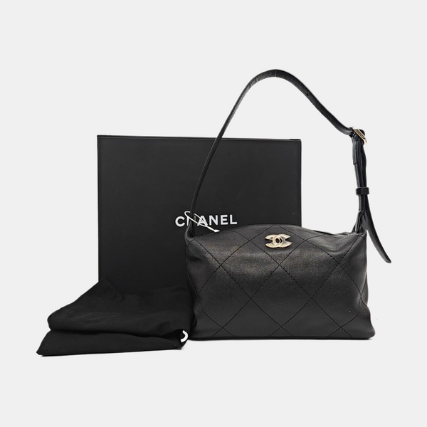 Quilted Lambskin Top Handle Bag Black