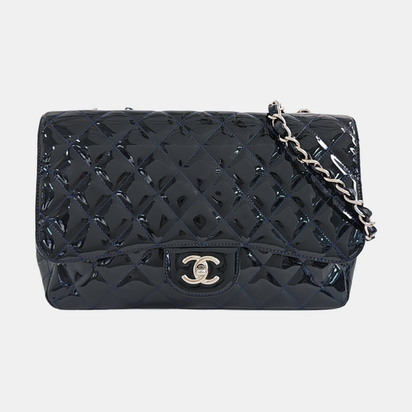 CLASSIC FLAP Jumbo Quilted Patent Leather Blue