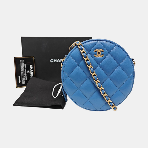 ROUND Mini Quilted Lambskin Blue
