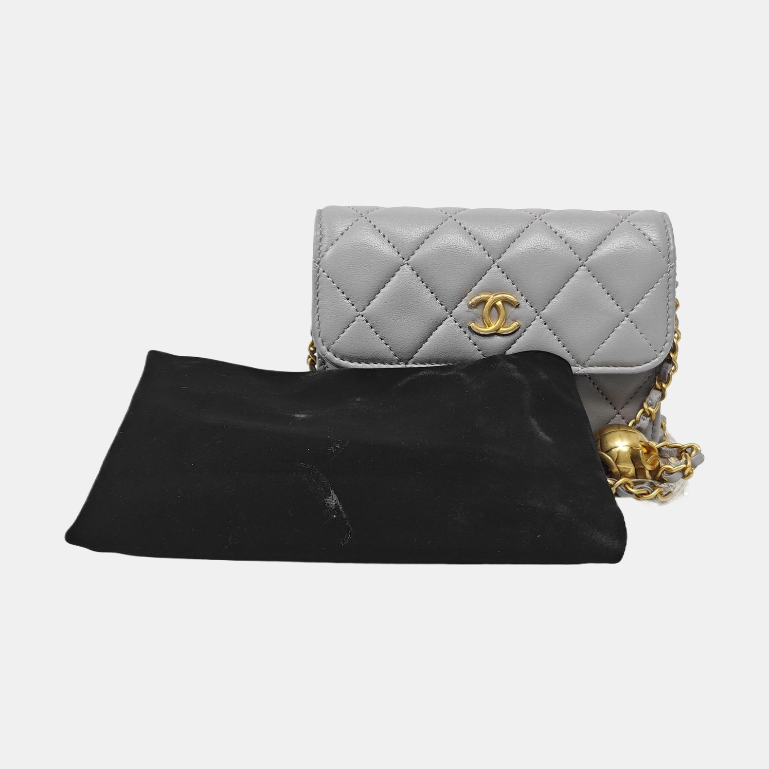 Authenticated pre-owned  WOC Quilted Lambskin Gray - Shoulder Bag at Looply