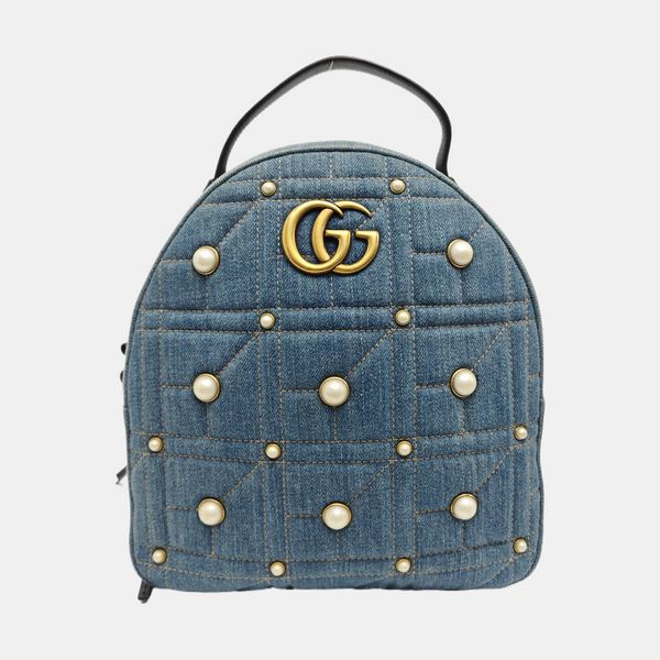 GG Marmont Small Quilted Denim Blue