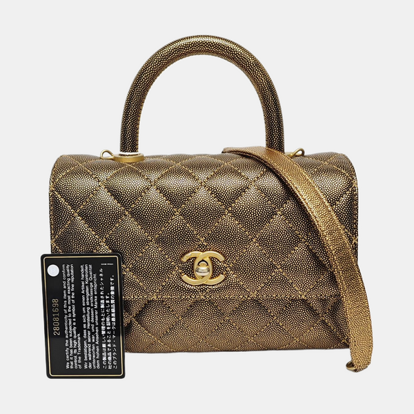 COCO HANDLE Pequeño Piel de becerro graneada acolchada Oro