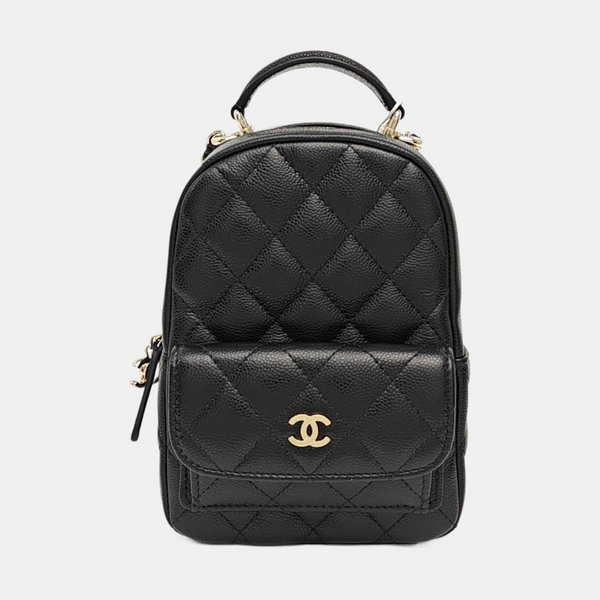 Quilted Grained Calfskin Backpack Mini Black