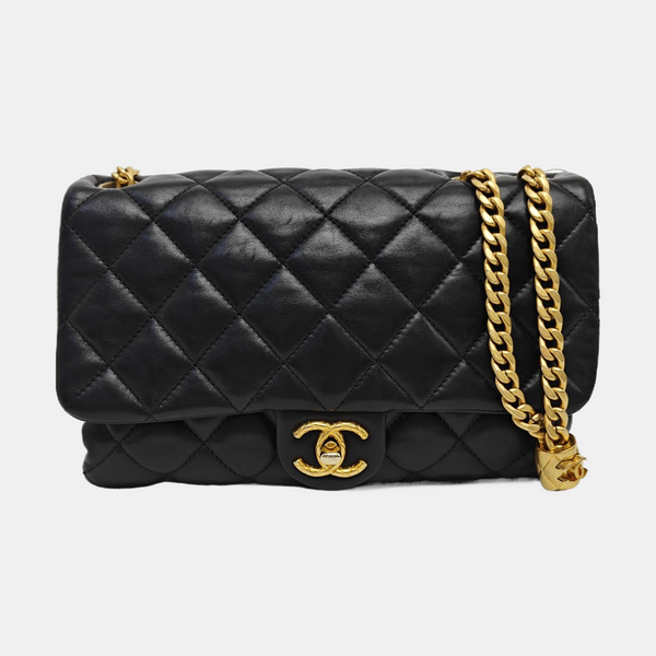 Quilted Lambskin Shoulder Bag Small Black